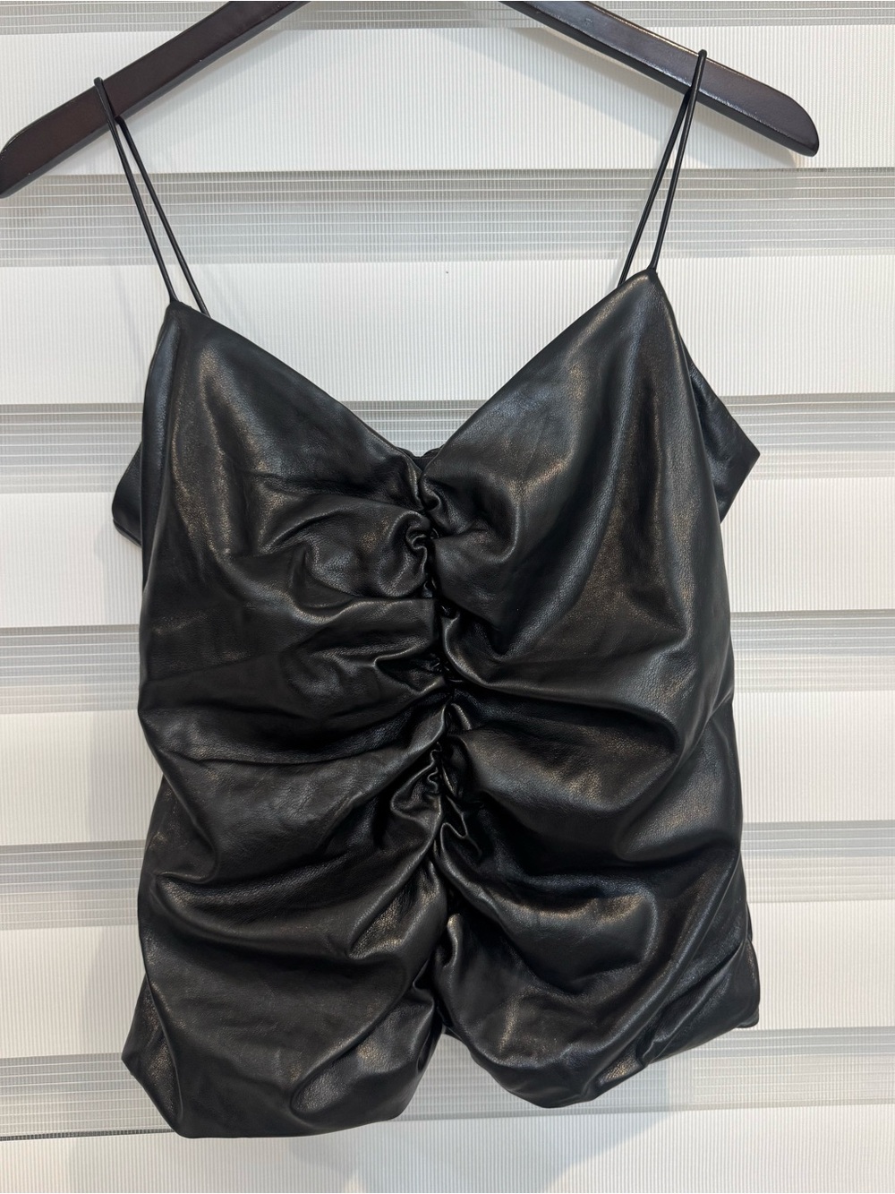 Faux leather ruched cami/top from 7 For All Mankind